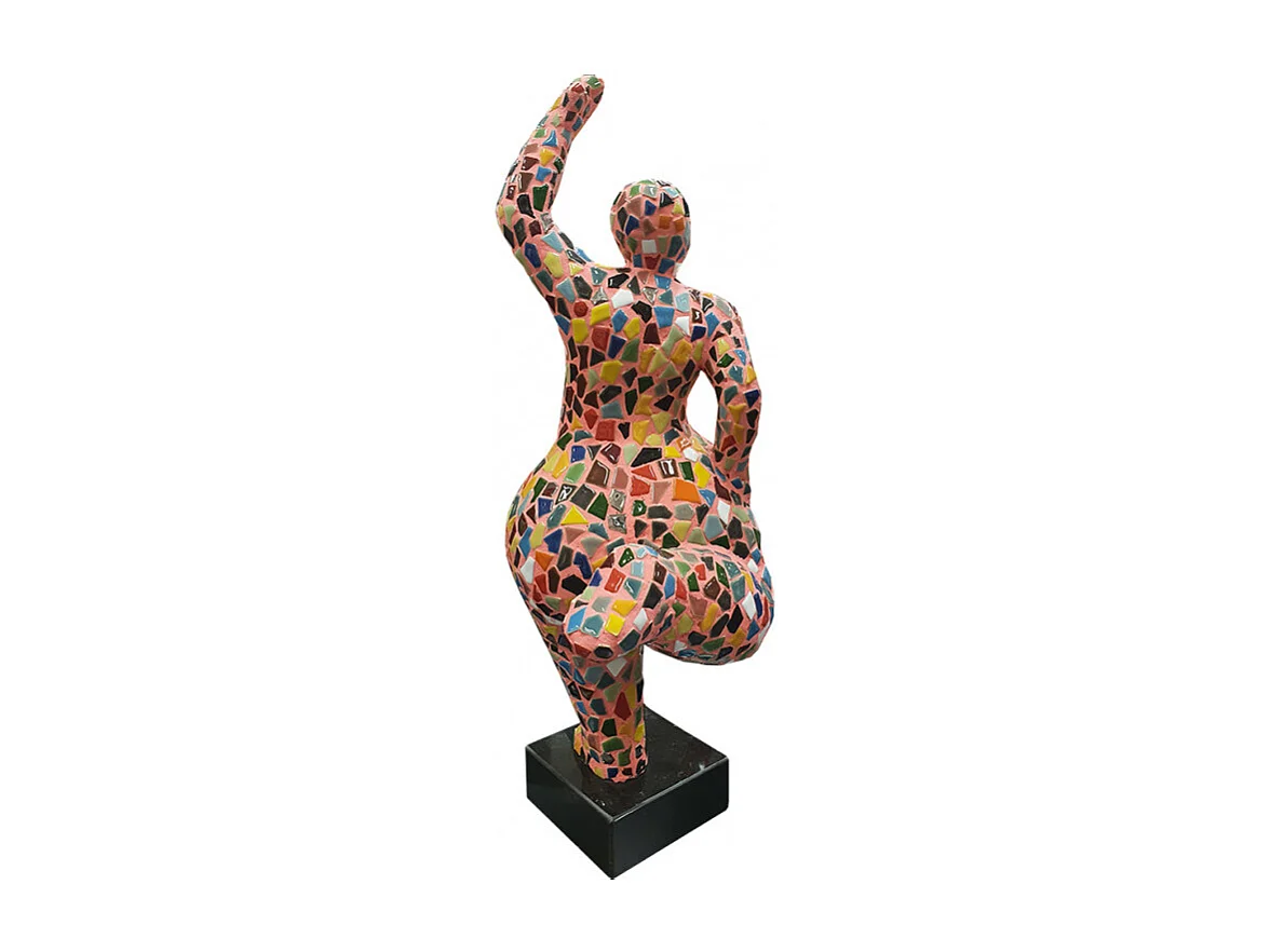 Statue femme jambe pliée avec mosaïque multicolore H60 cm - LADY MUSA