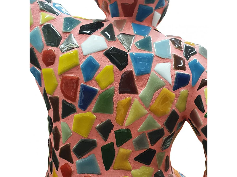 Statue femme jambe pliée avec mosaïque multicolore H60 cm - LADY MUSA