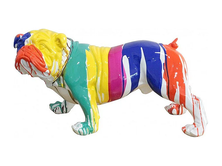 Statue chien bulldog peinture multicolore en résine H. 40 cm - JUSTIN