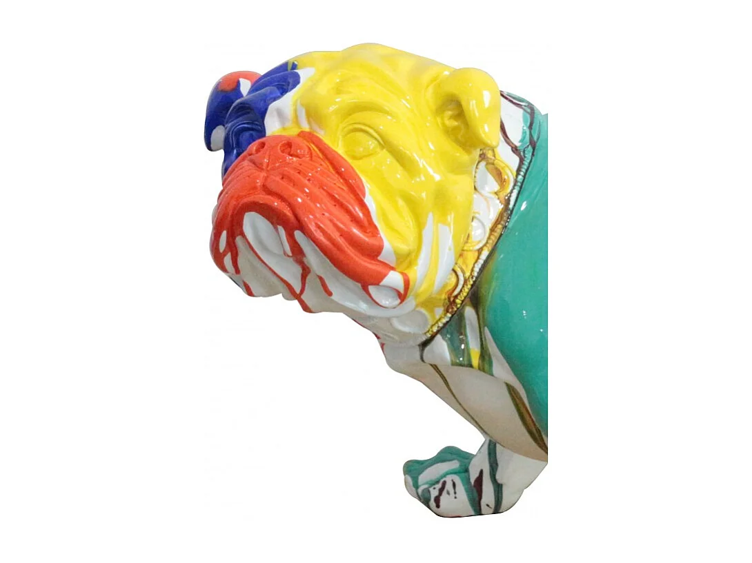Statue chien bulldog peinture multicolore en résine H. 40 cm - JUSTIN