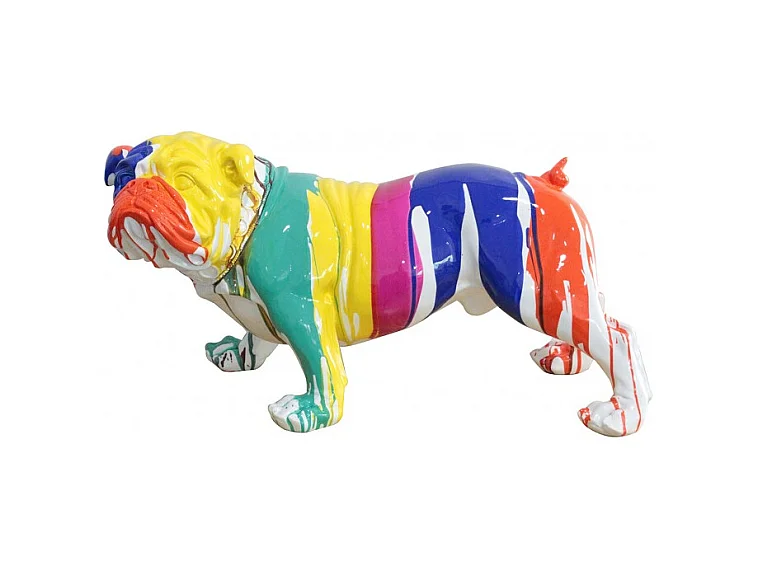 Statue chien bulldog peinture multicolore en résine H. 40 cm - JUSTIN