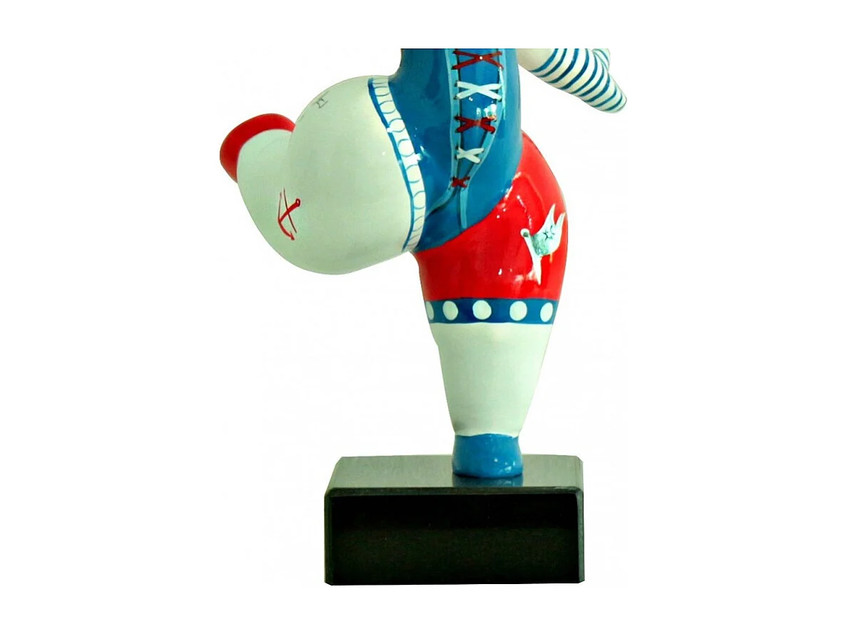 Statue femme jambe levée avec motif bleu et rouge H33 cm - LADY PIRATE
