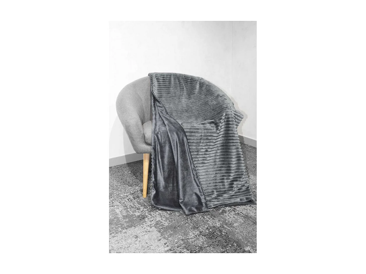 Plaid 165 x 125 cm gris foncé en velours côtelé doux - BOREAL