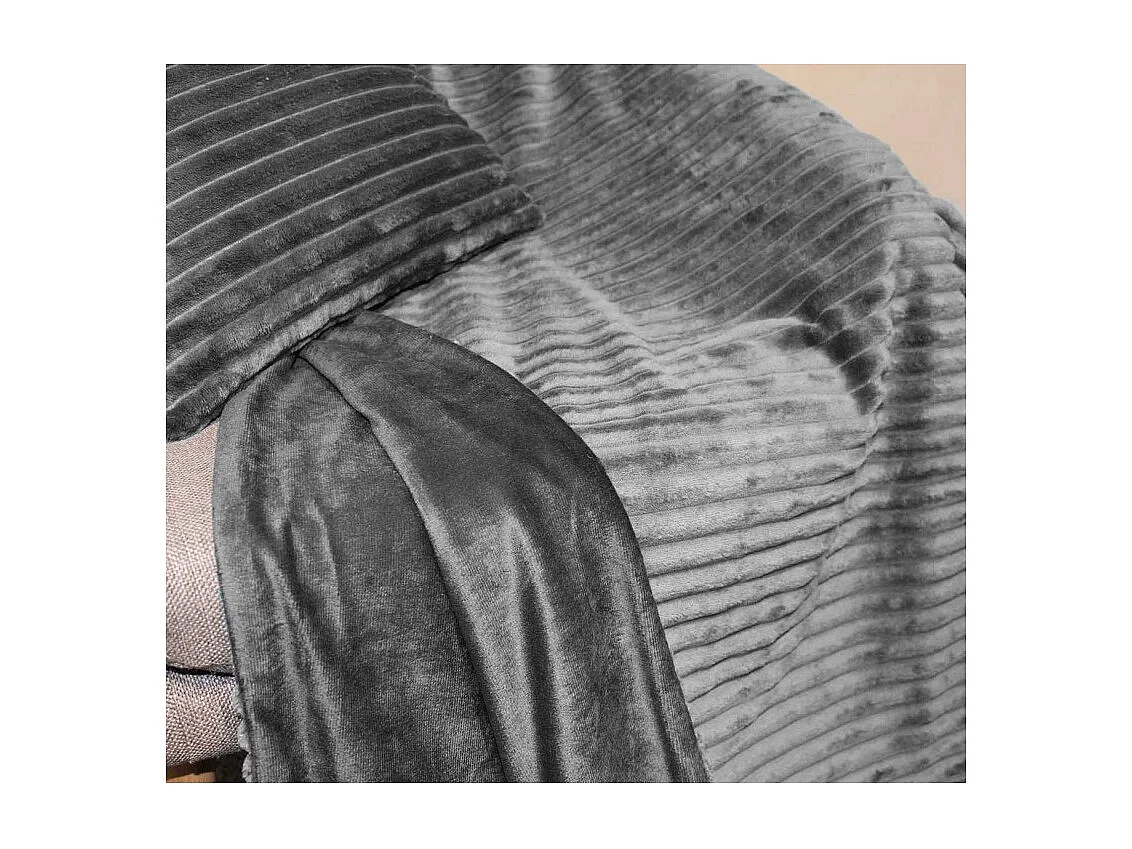 Plaid 165 x 125 cm gris foncé en velours côtelé doux - BOREAL