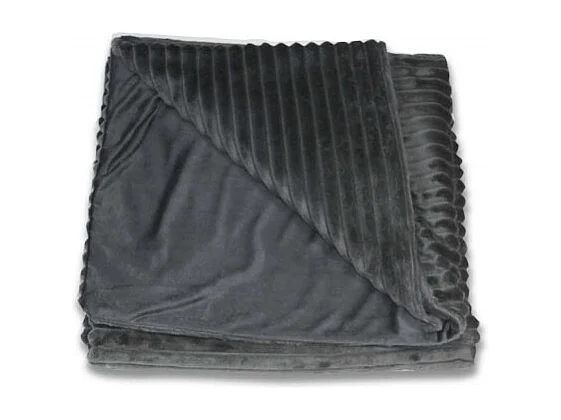 Plaid 165 x 125 cm gris foncé en velours côtelé doux - BOREAL