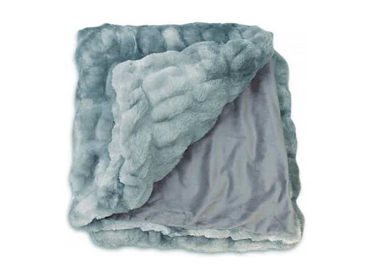 Plaid 165 x 120 cm bleu en fausse fourrure ultra douce - CALINOU