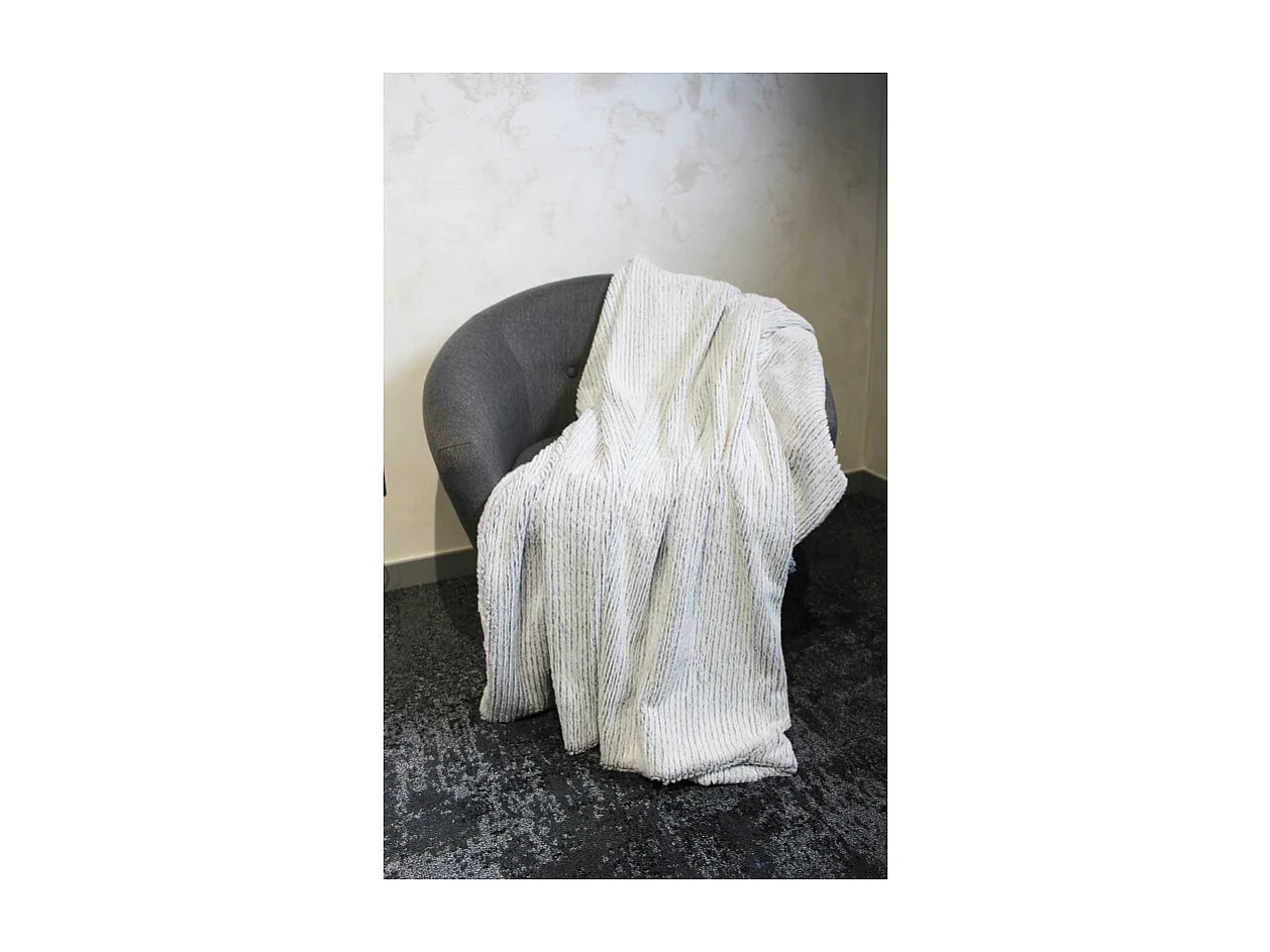 Plaid 130 x 170 cm gris clair en polaire douce effet tricot - LENO