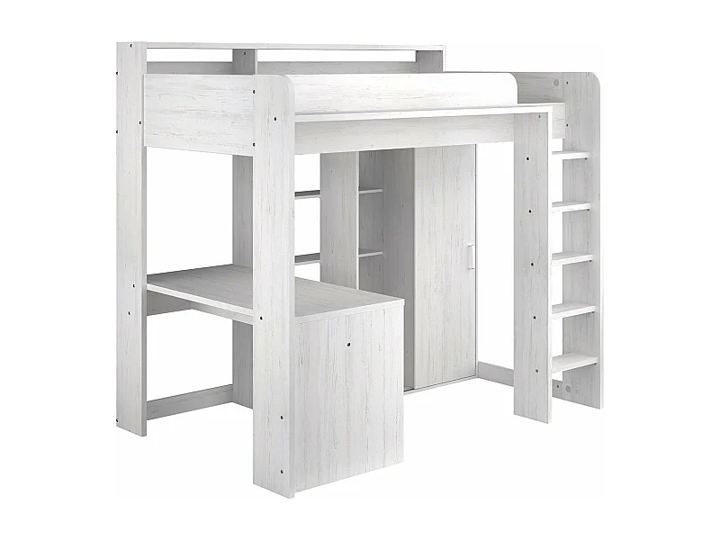 Mezzaninbett in weiß mit Schreibtisch und Stauraum 90x200 cm - Higher
