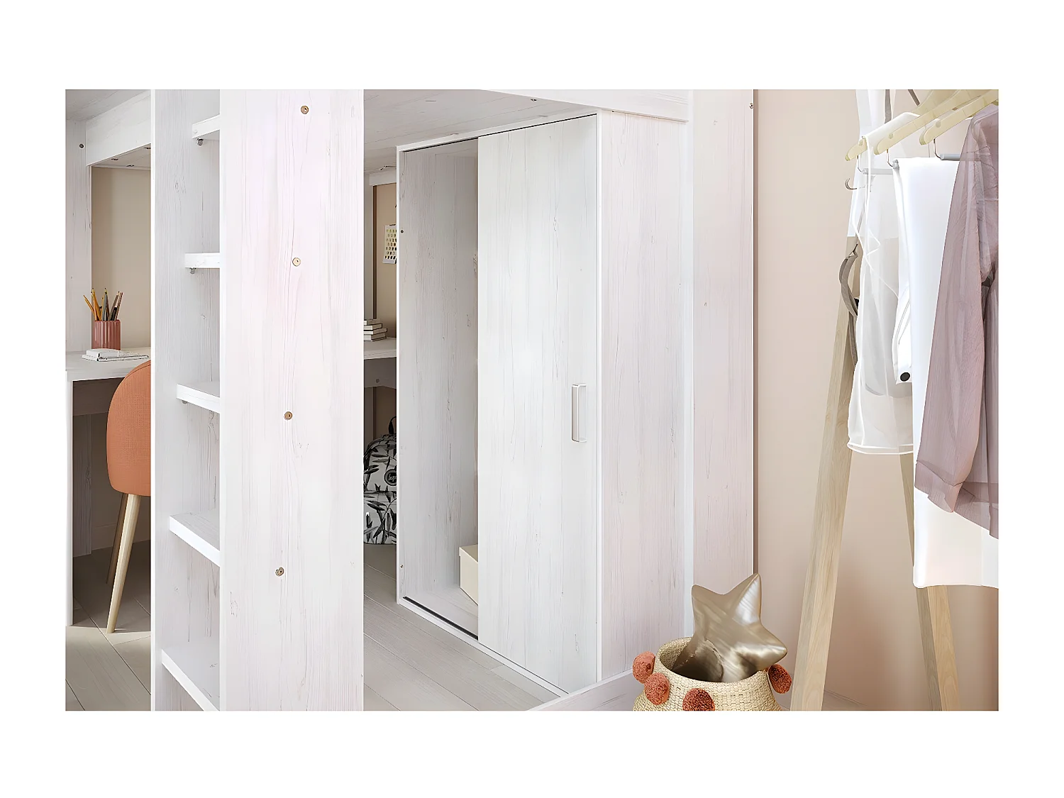 Hoogslaper Wit met bureau en opbergruimte 90x200 cm - Higher