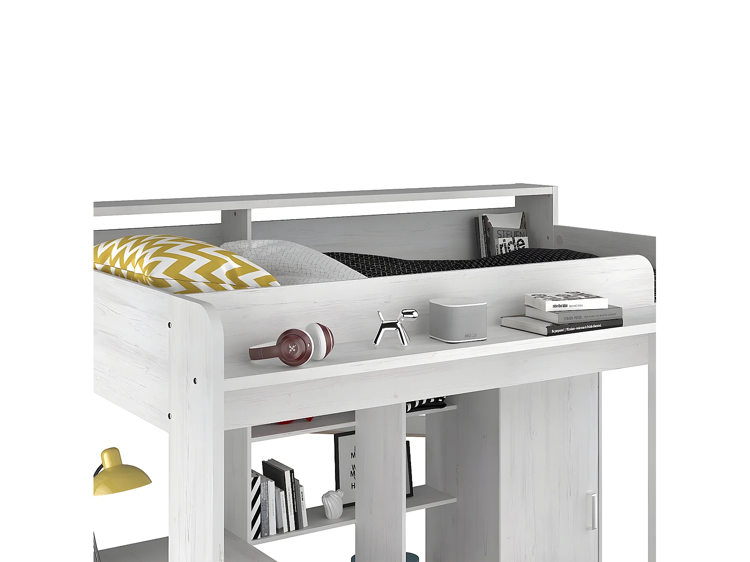 Hoogslaper Wit met bureau en opbergruimte 90x200 cm - Higher