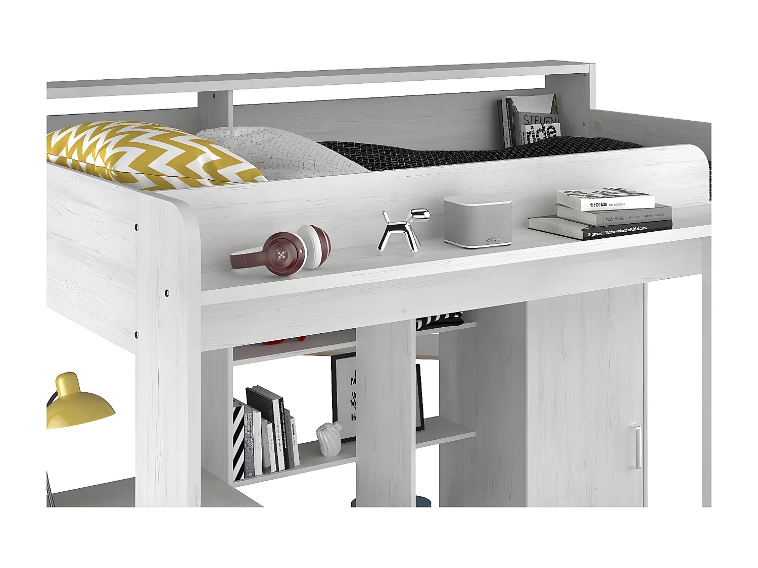 Hoogslaper Wit met bureau en opbergruimte 90x200 cm - Higher