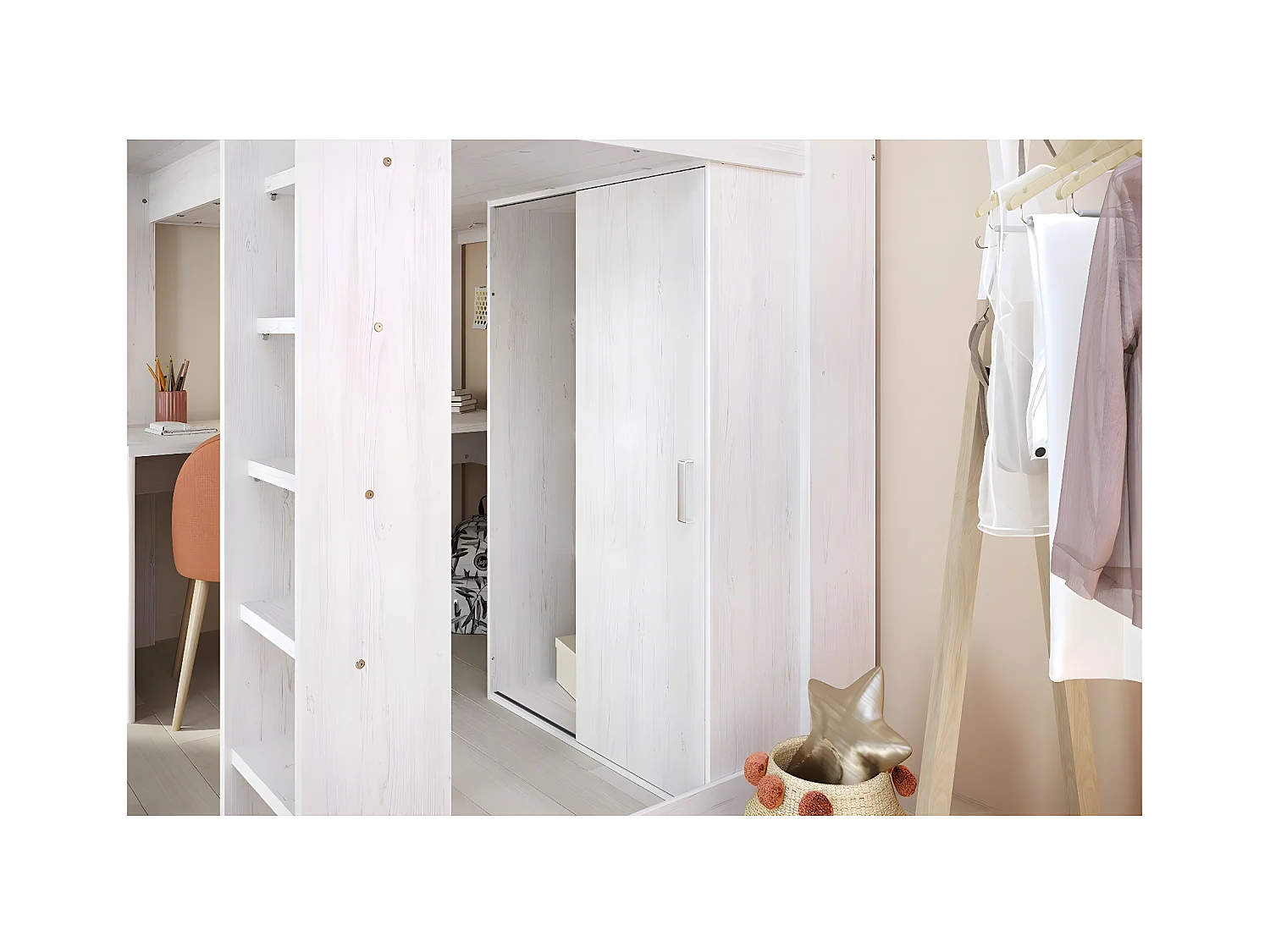 Lit mezzanine Blanc avec bureau et rangements 90x200 cm - Higher