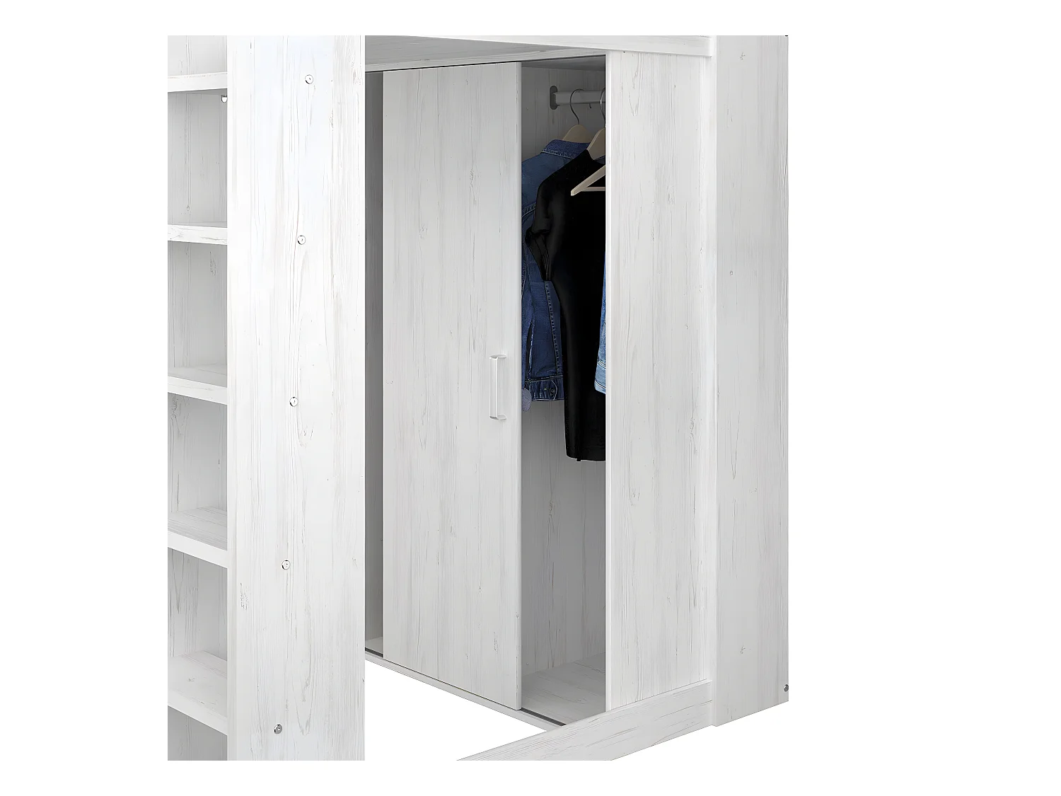 Lit mezzanine Blanc avec bureau et rangements 90x200 cm - Higher