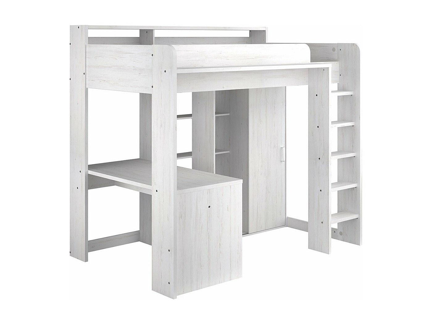 Vente-unique - Letto a soppalco con scrivania Integrata 90 x 190 cm Bianco e Nero - MALICIA