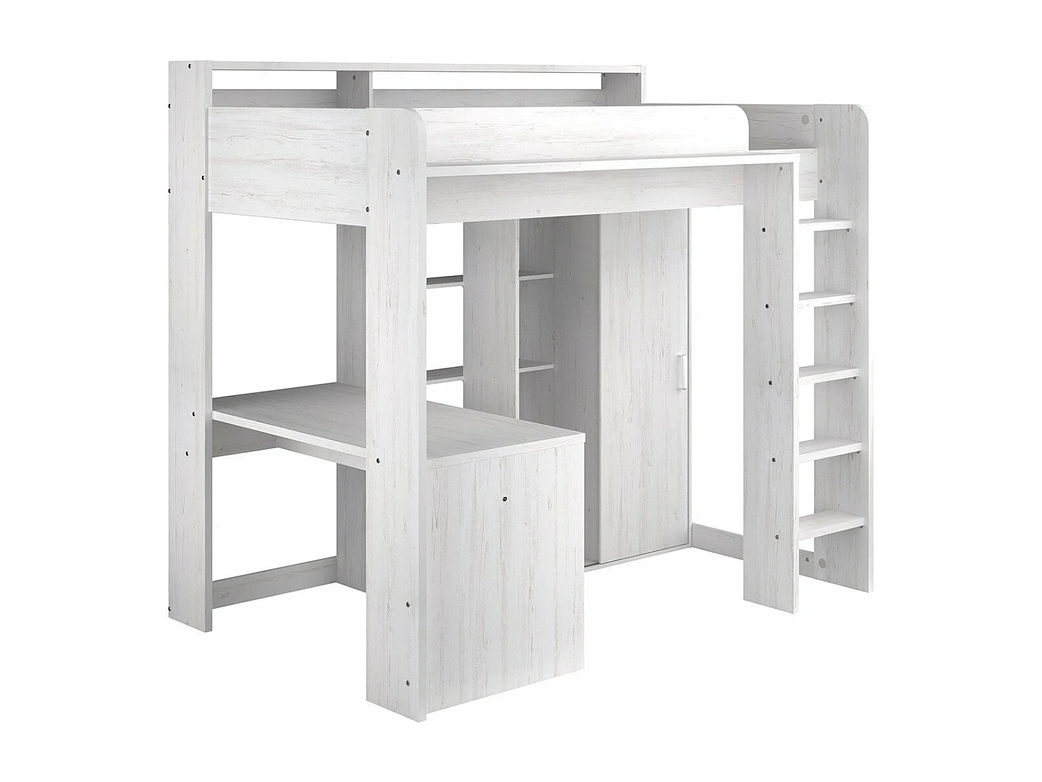 Lit mezzanine Blanc avec bureau et rangements 90x200 cm - Higher