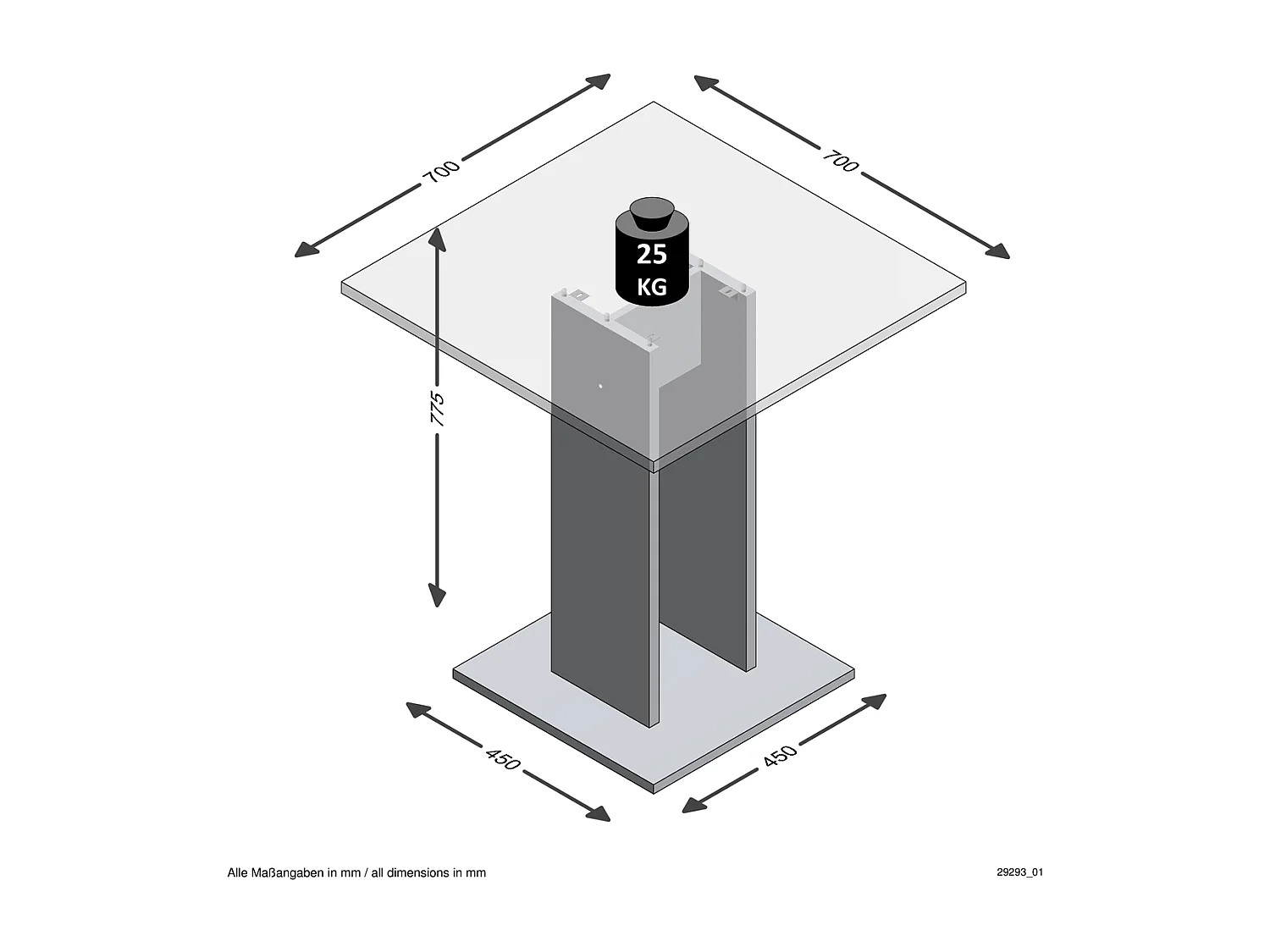 Table de Salle à Manger Carrée 70x70cm - Bandol