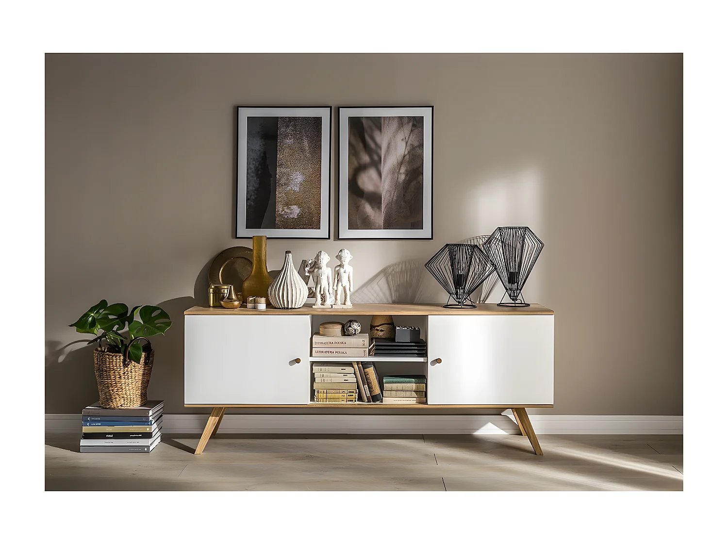 Buffet bas 2 portes avec étagère centrale L179,5 cm - NATURE