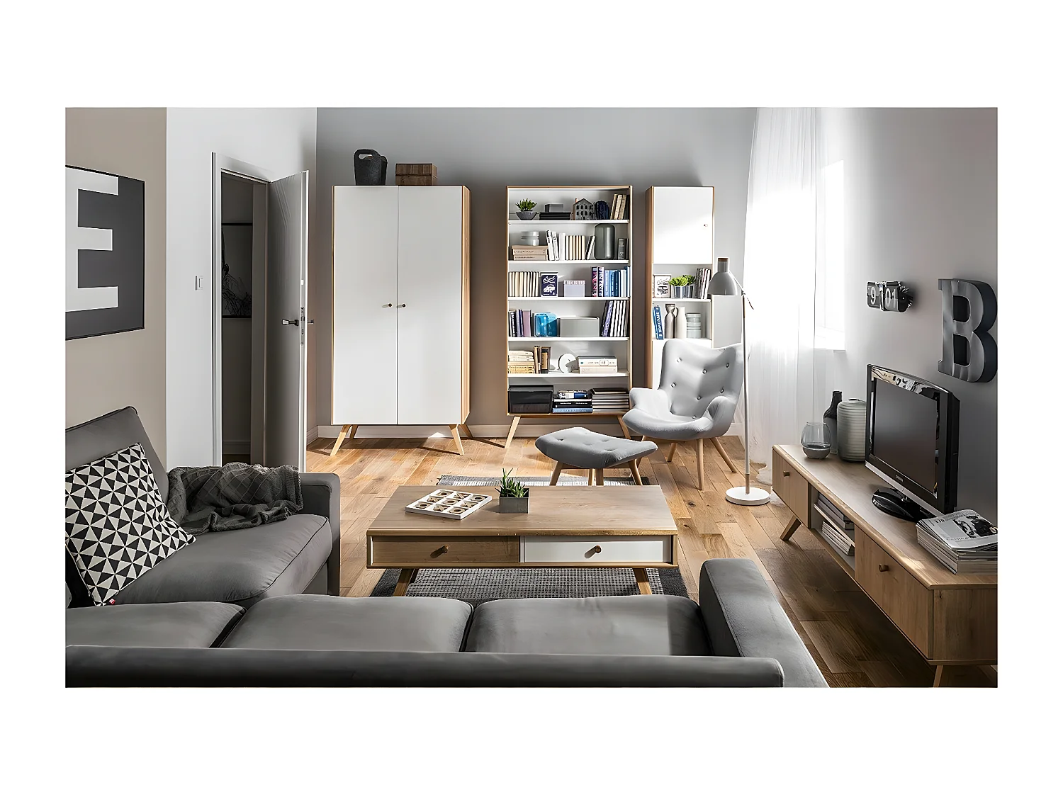 Buffet bas 2 portes avec étagère centrale L179,5 cm - NATURE