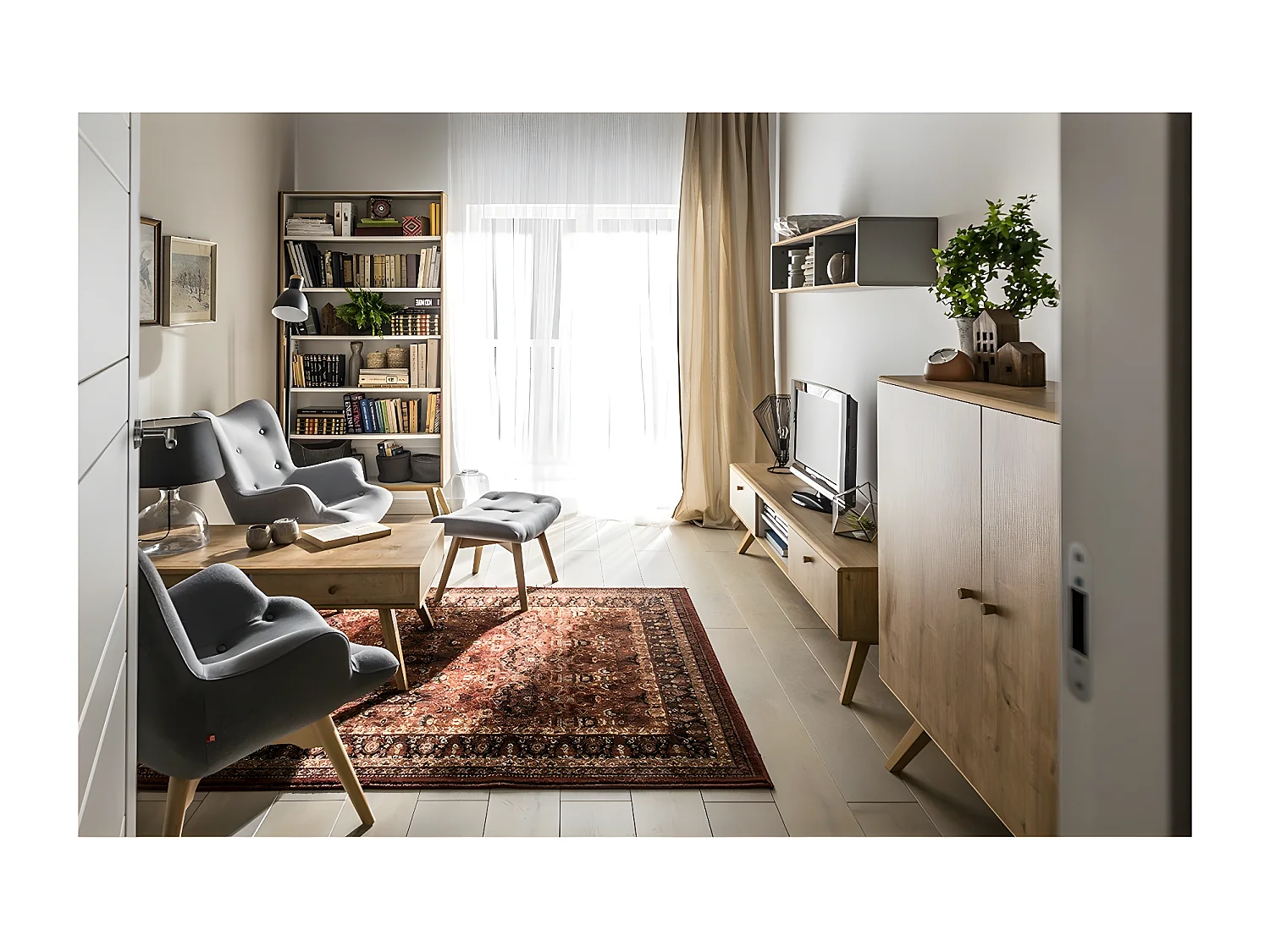 Buffet bas 2 portes avec étagère centrale L179,5 cm - NATURE