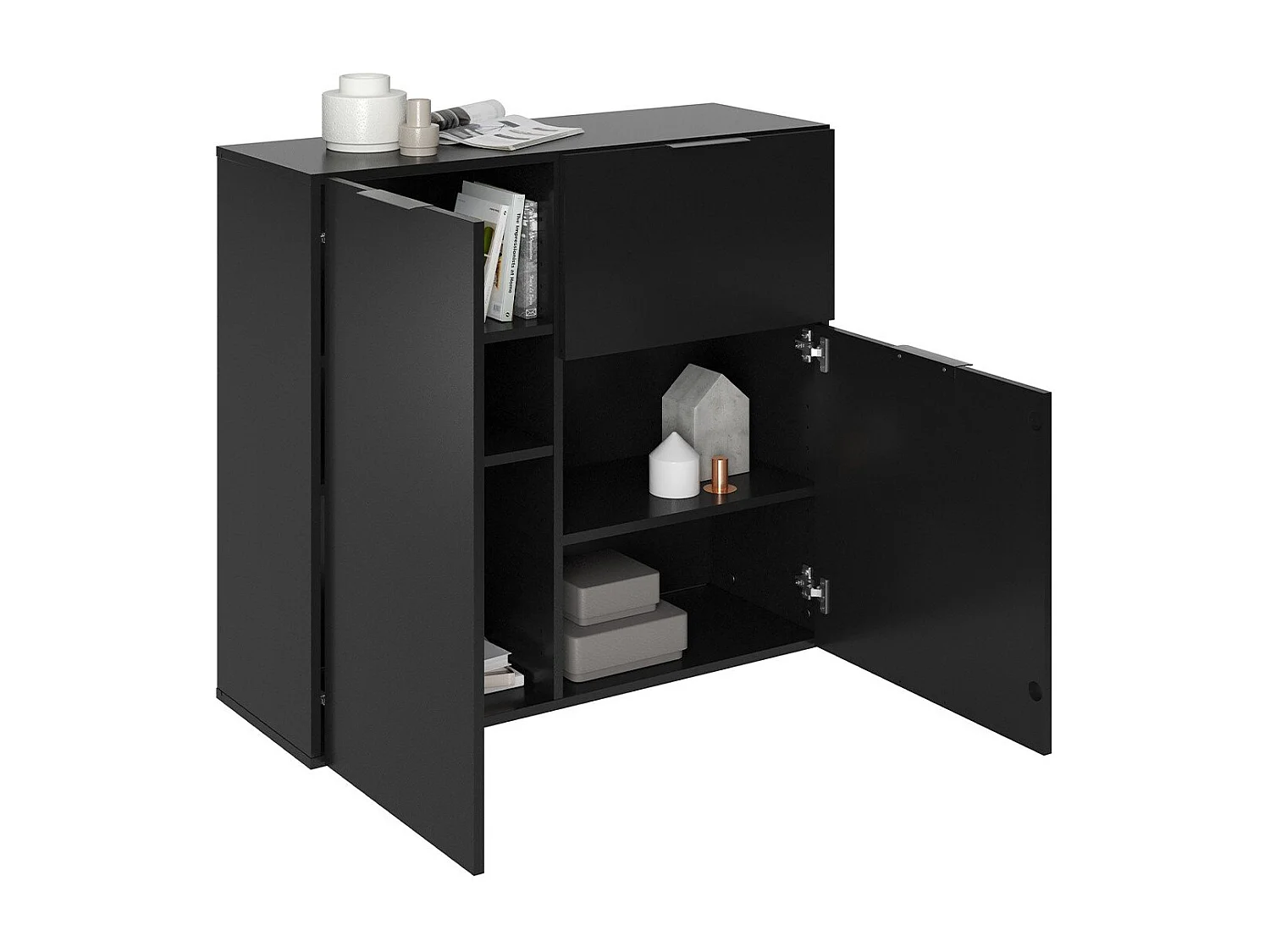 Kast met lade en deuren 89,1x31,7x81,3 cm zwart