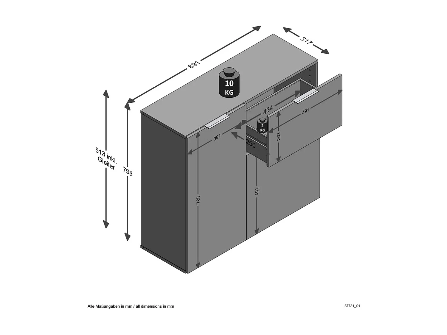 Kast met lade en deuren 89,1x31,7x81,3 cm zwart