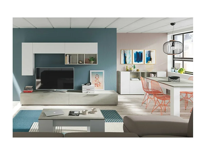 Aparador Loira Blanco Artik (Blanco Mate) - Gris Cemento