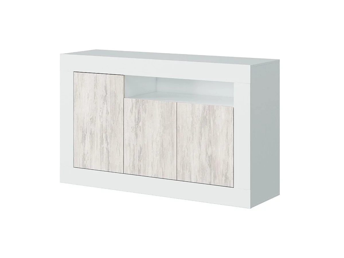 Buffet design escandinavo Baltik com 3 portas e 1 nicho de armazenamento - Branco