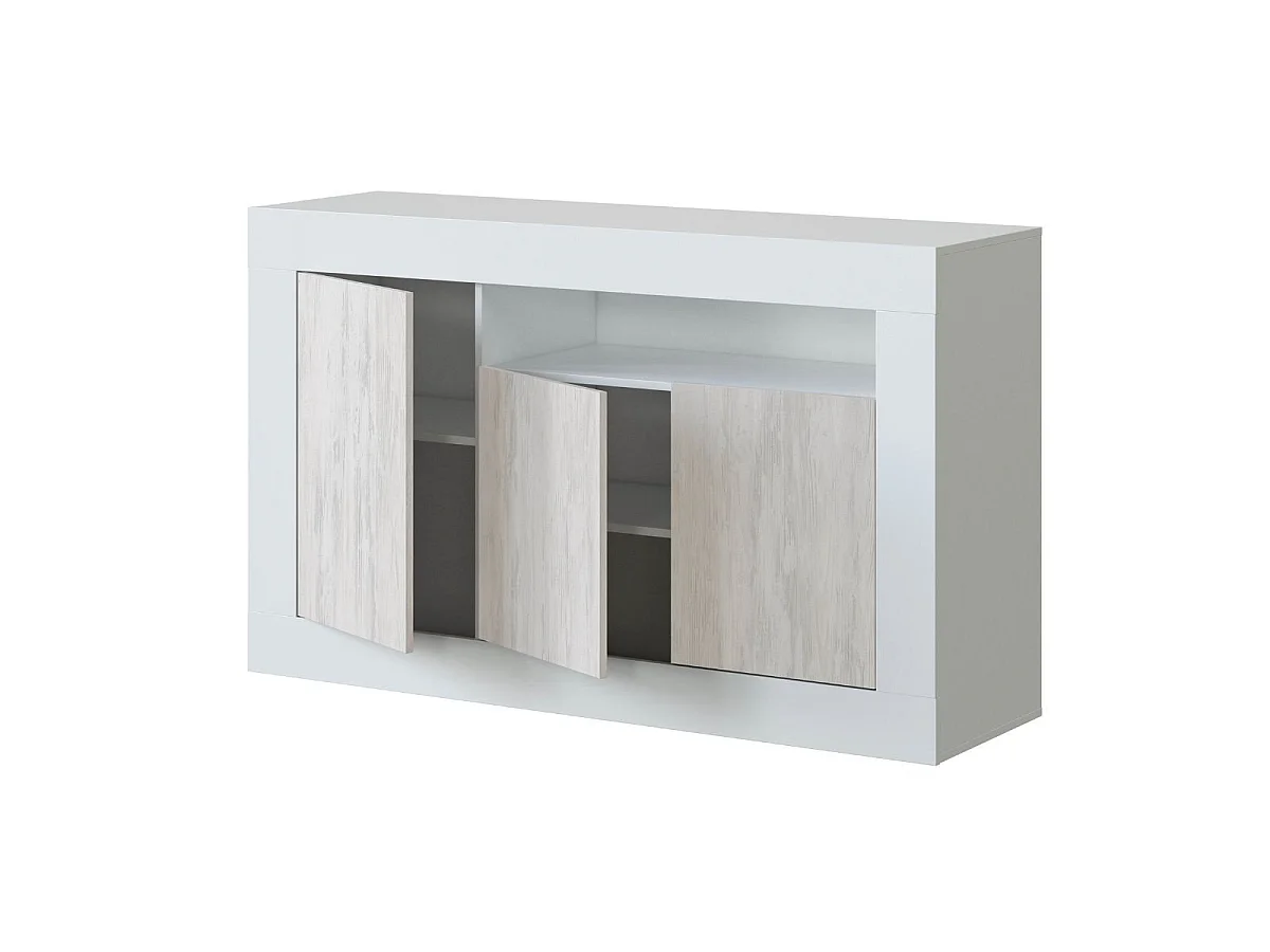 Buffet design escandinavo Baltik com 3 portas e 1 nicho de armazenamento - Branco