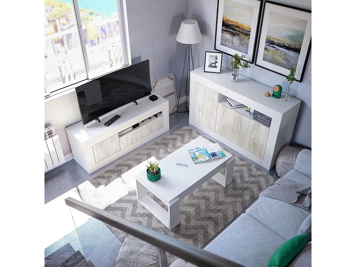 Buffet design escandinavo Baltik com 3 portas e 1 nicho de armazenamento - Branco