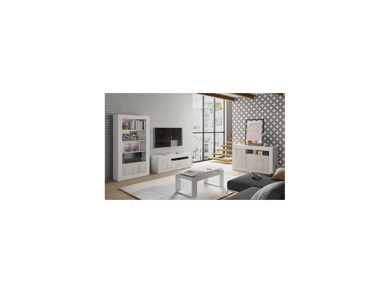 Buffet design avec 3 portes et 1 niche de rangement Baltik - L144 cm