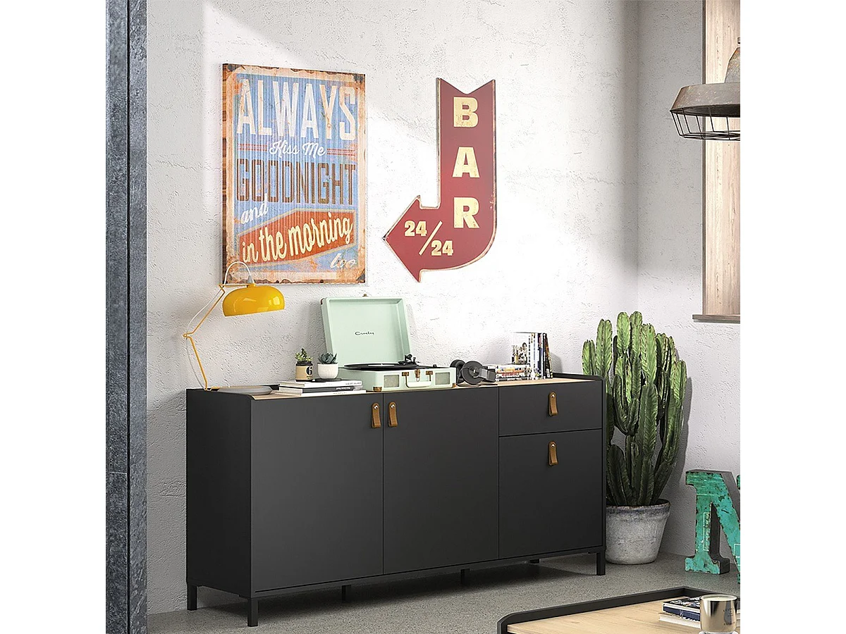 Buffet 3 portes et 1 tiroir, style industriel Amsterdam L160cm- Fabrication Française