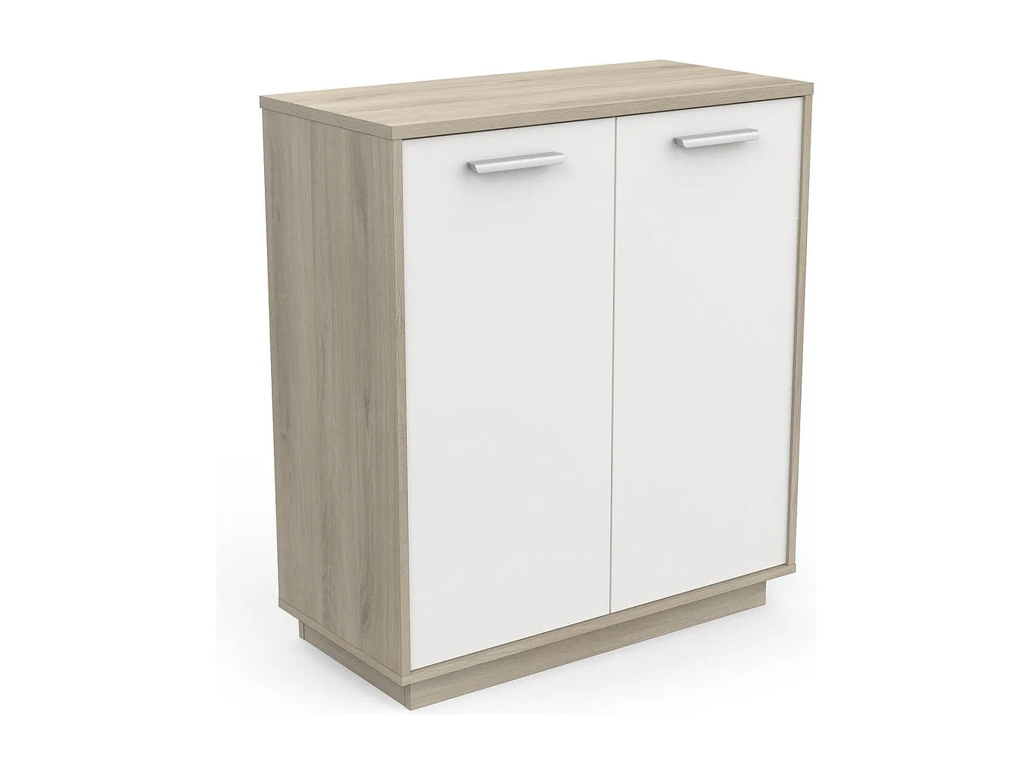 Buffet bajo de 2 puertas, decoración de madera y blanco, L78 cm - Léo