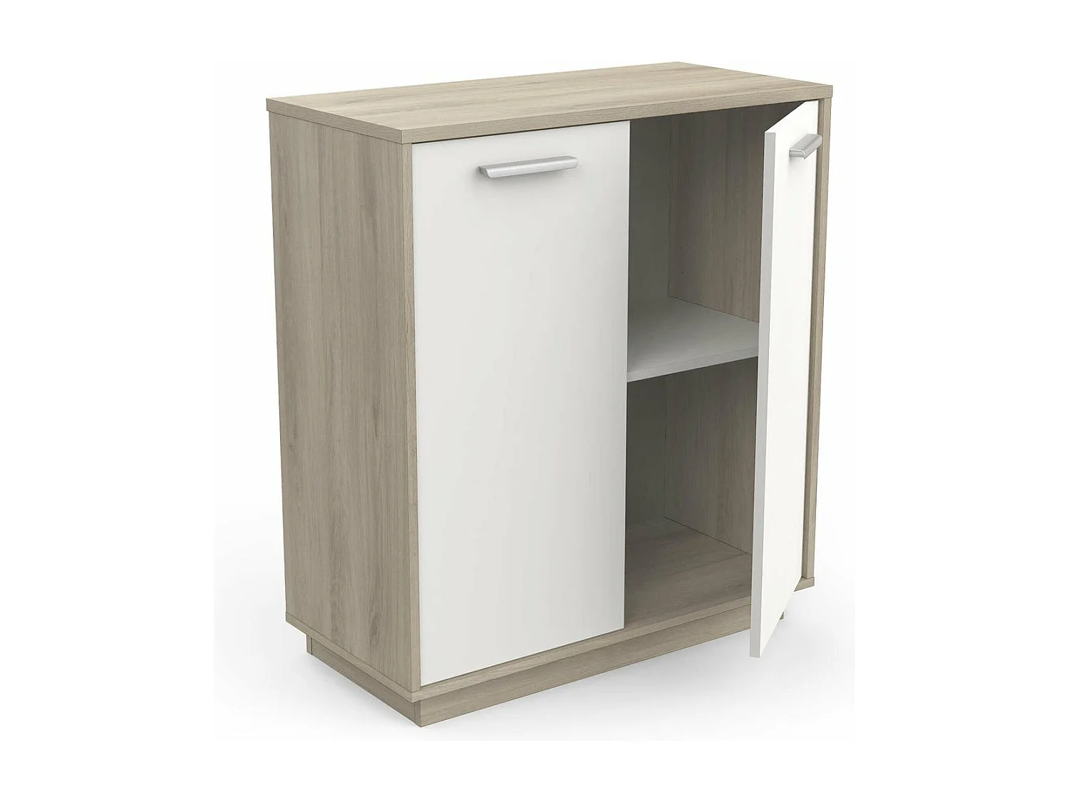 Buffet bajo de 2 puertas, decoración de madera y blanco, L78 cm - Léo