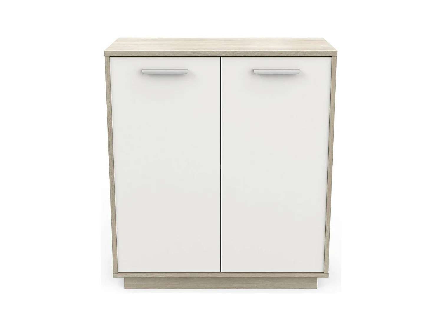 Buffet bas 2 portes, décor bois et blanc L78 cm - Léo