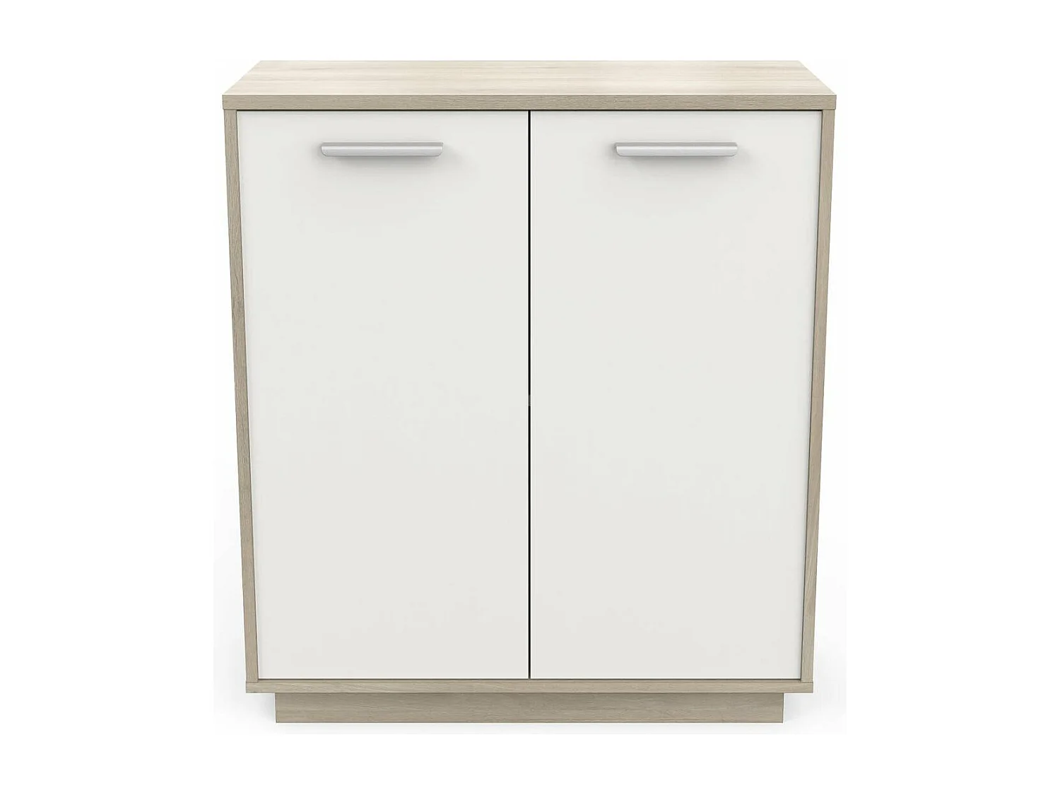 Buffet bas 2 portes, décor bois et blanc L78 cm - Léo