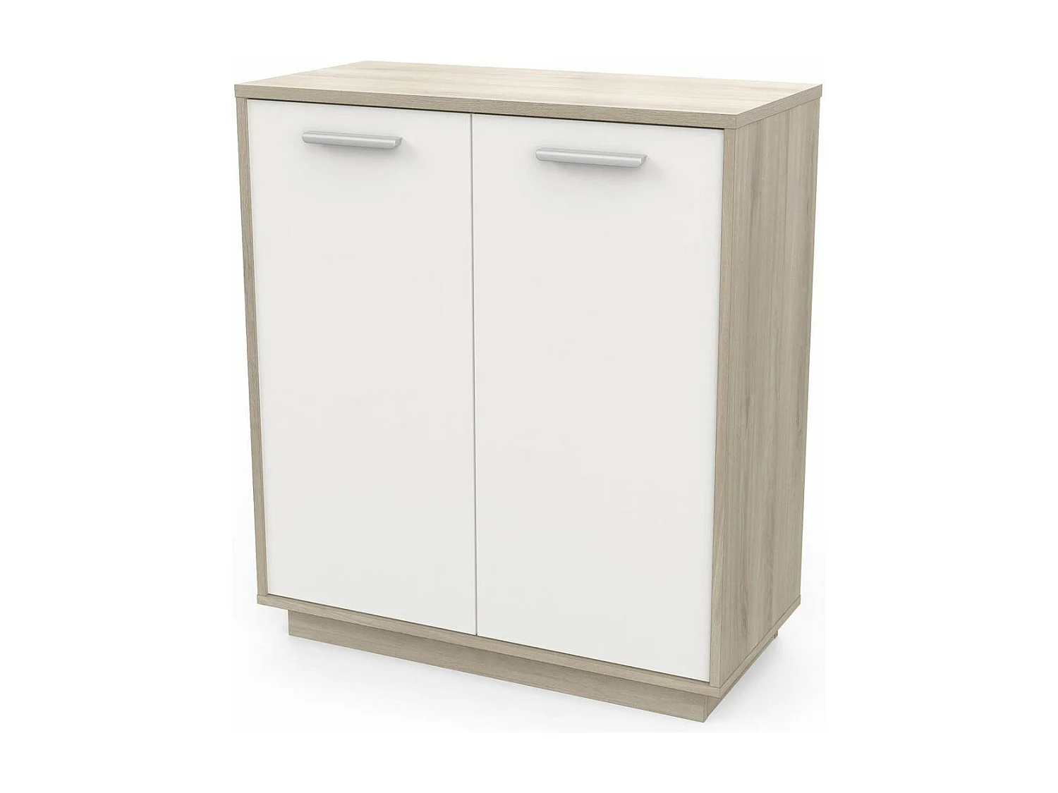 Buffet bas 2 portes, décor bois et blanc L78 cm - Léo