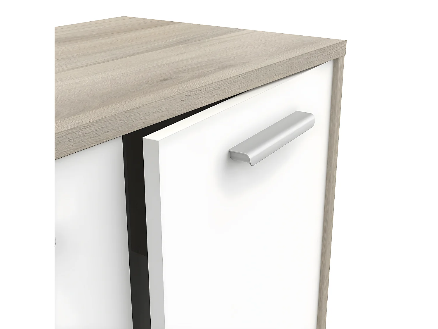 Buffet bas 2 portes, décor bois et blanc L78 cm - Léo