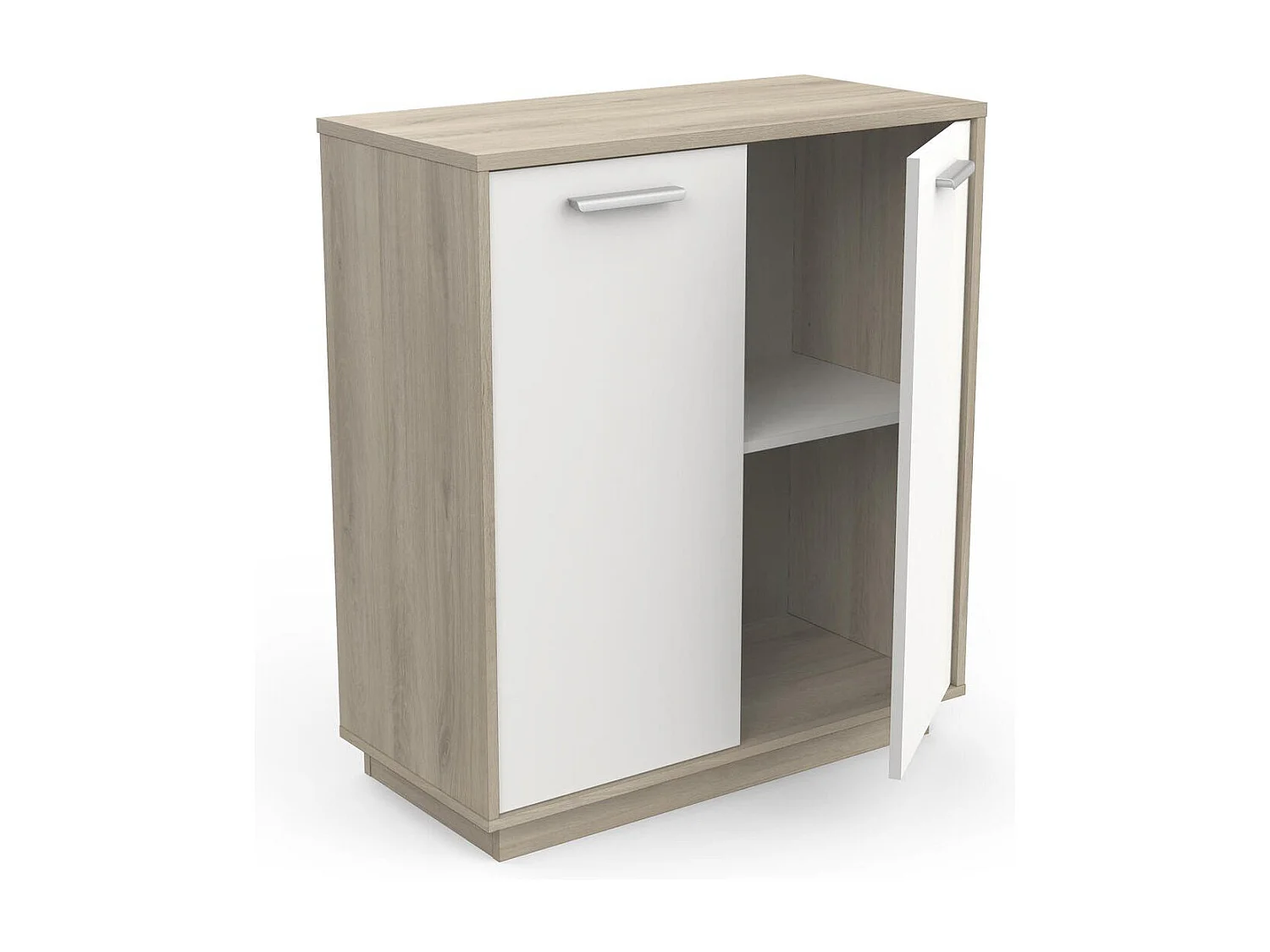 Komoda niska z 2 drzwiami, drewno i wykończenie białe, szerokość 78 cm - Leo