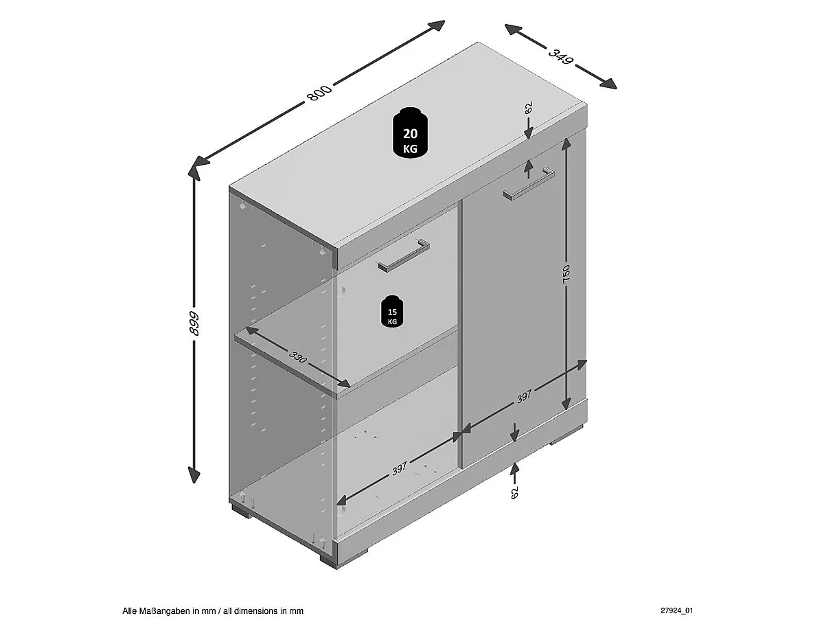 Buffet 2 Portes avec Étagère Amovible L80cm - Bristol