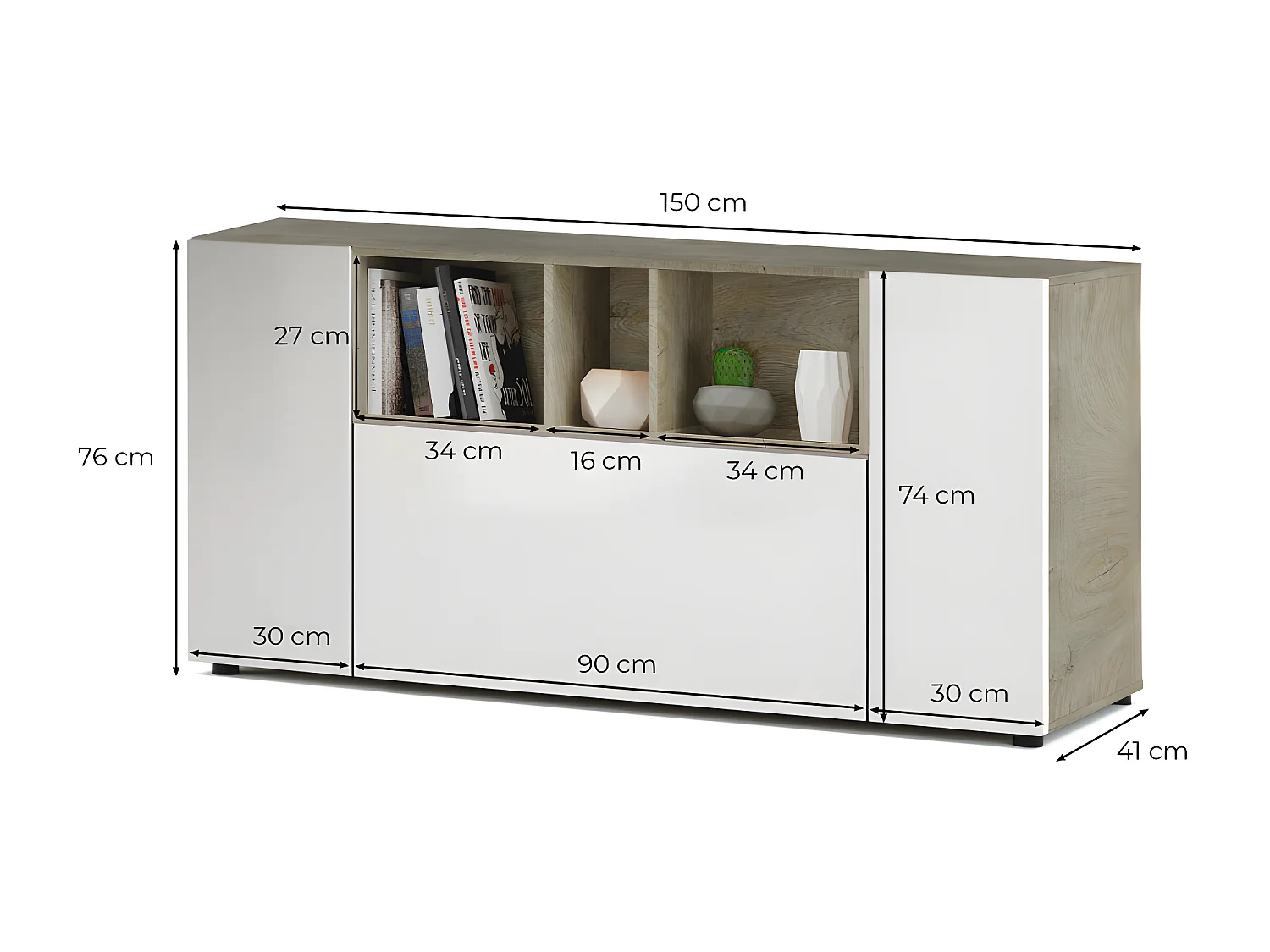 Buffet con 3 porte e 3 scomparti - L150 cm - Tamiko