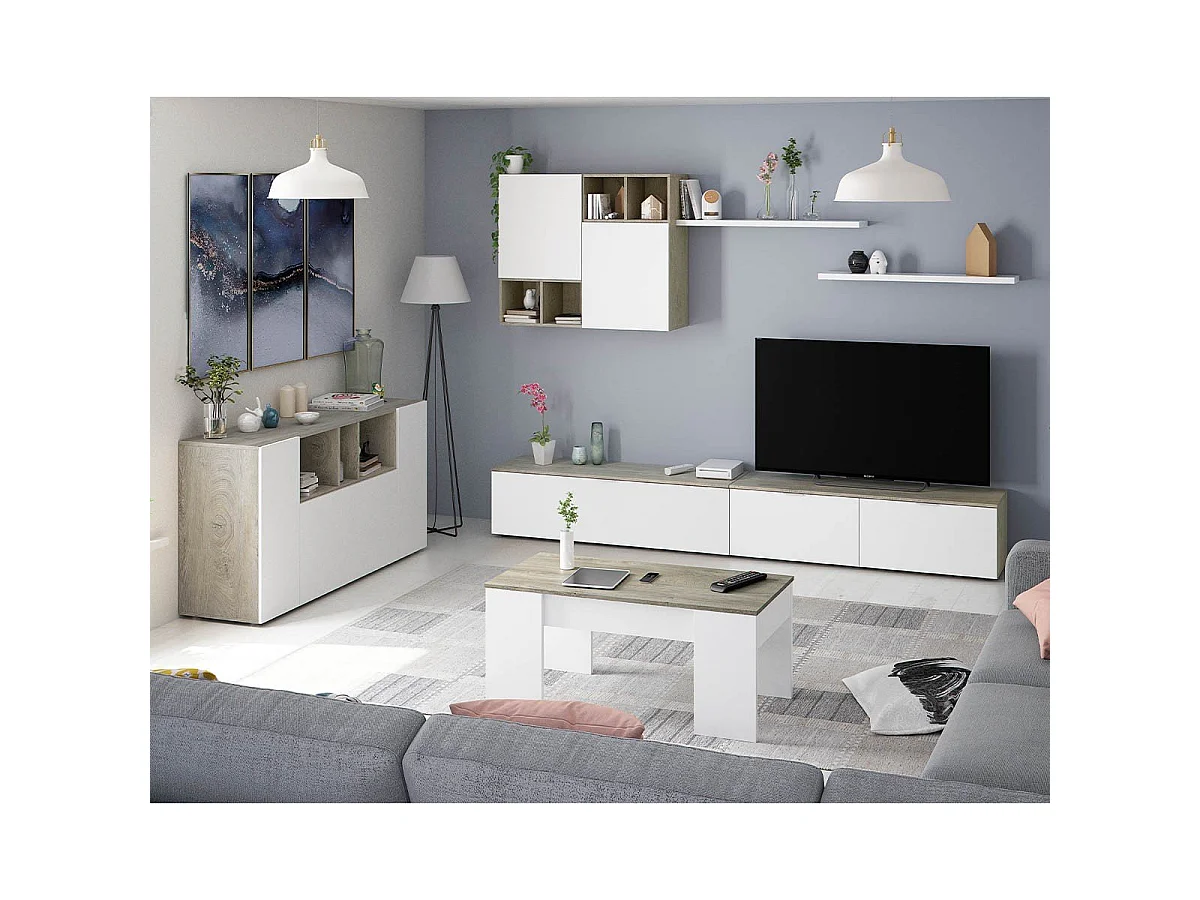 Buffet 3 Portes dont 1 battante et 3 Niches Tamiko - L150 cm