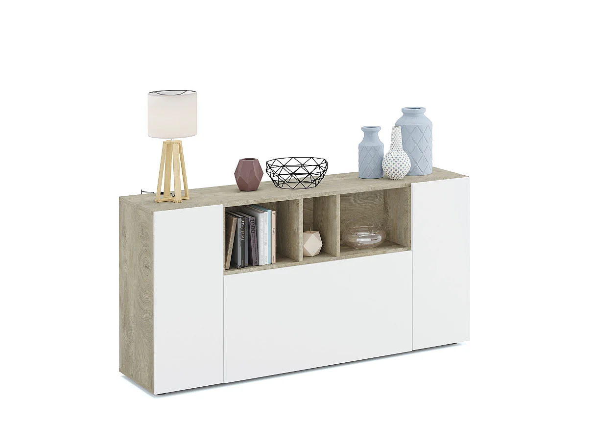 Buffet 3 Portes dont 1 battante et 3 Niches Tamiko - L150 cm