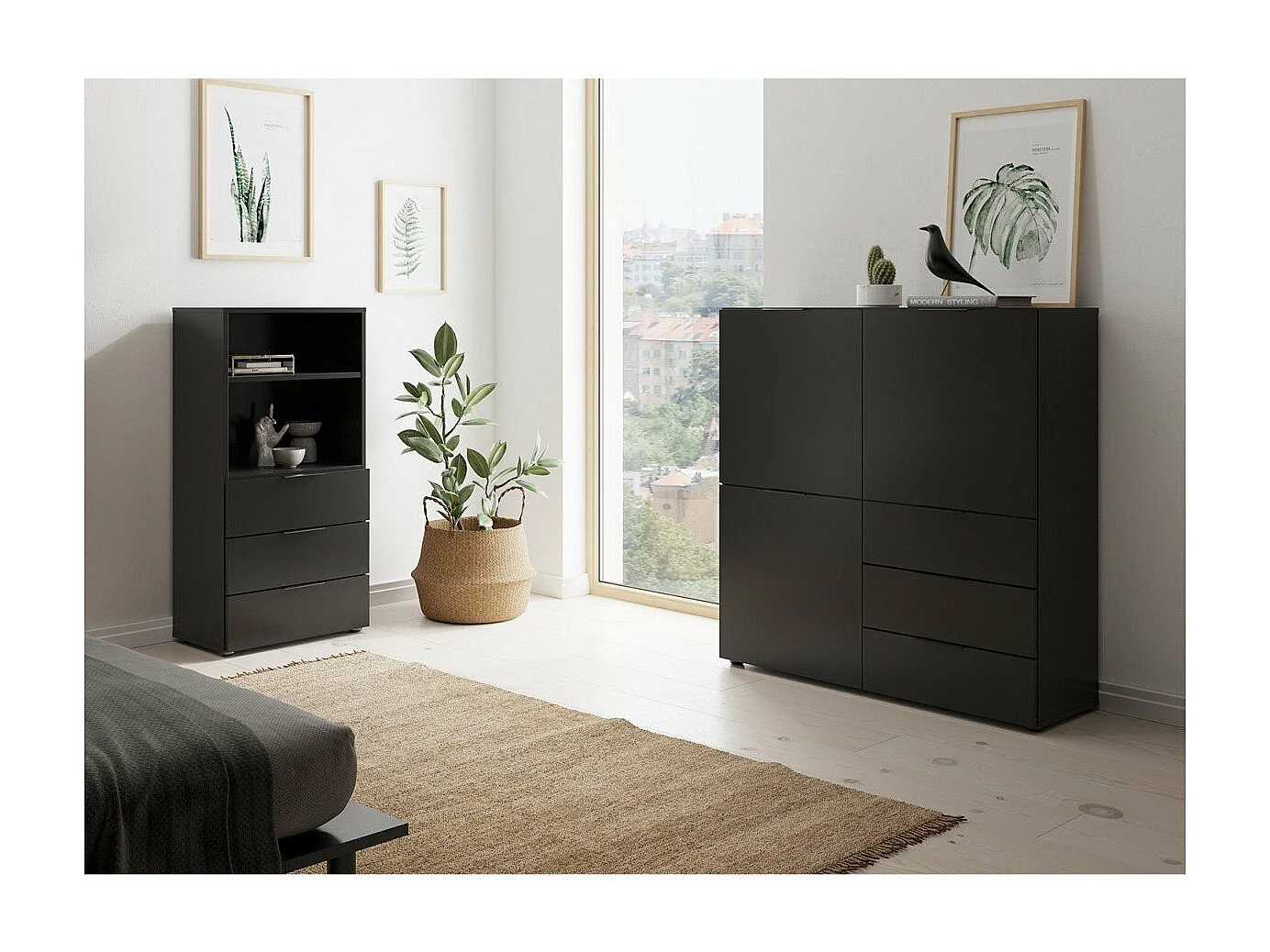 Buffet 3 Portes 3 Tiroirs Noir L99 cm - Dark