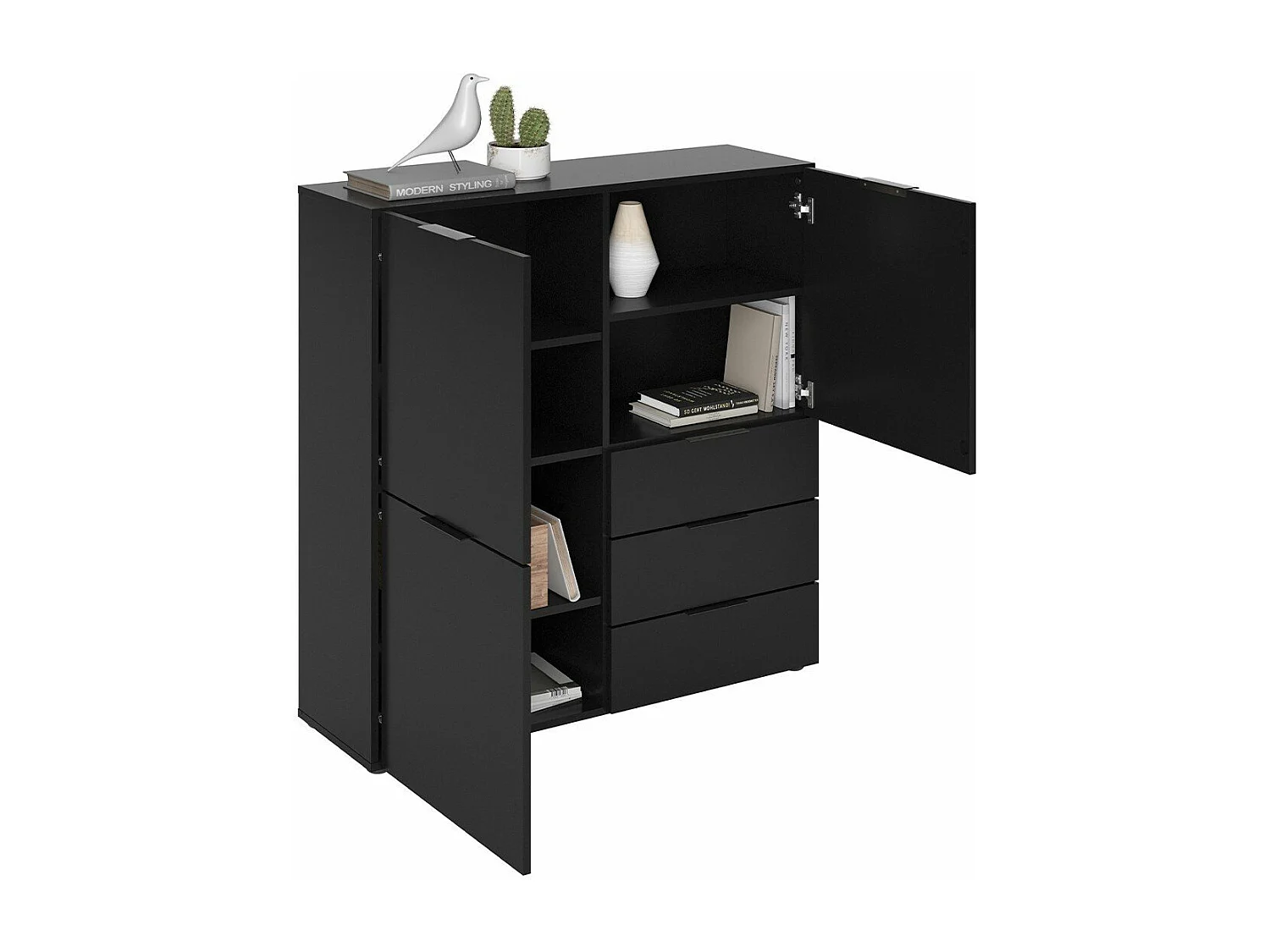 Buffet 3 Portes 3 Tiroirs Noir L99 cm - Dark