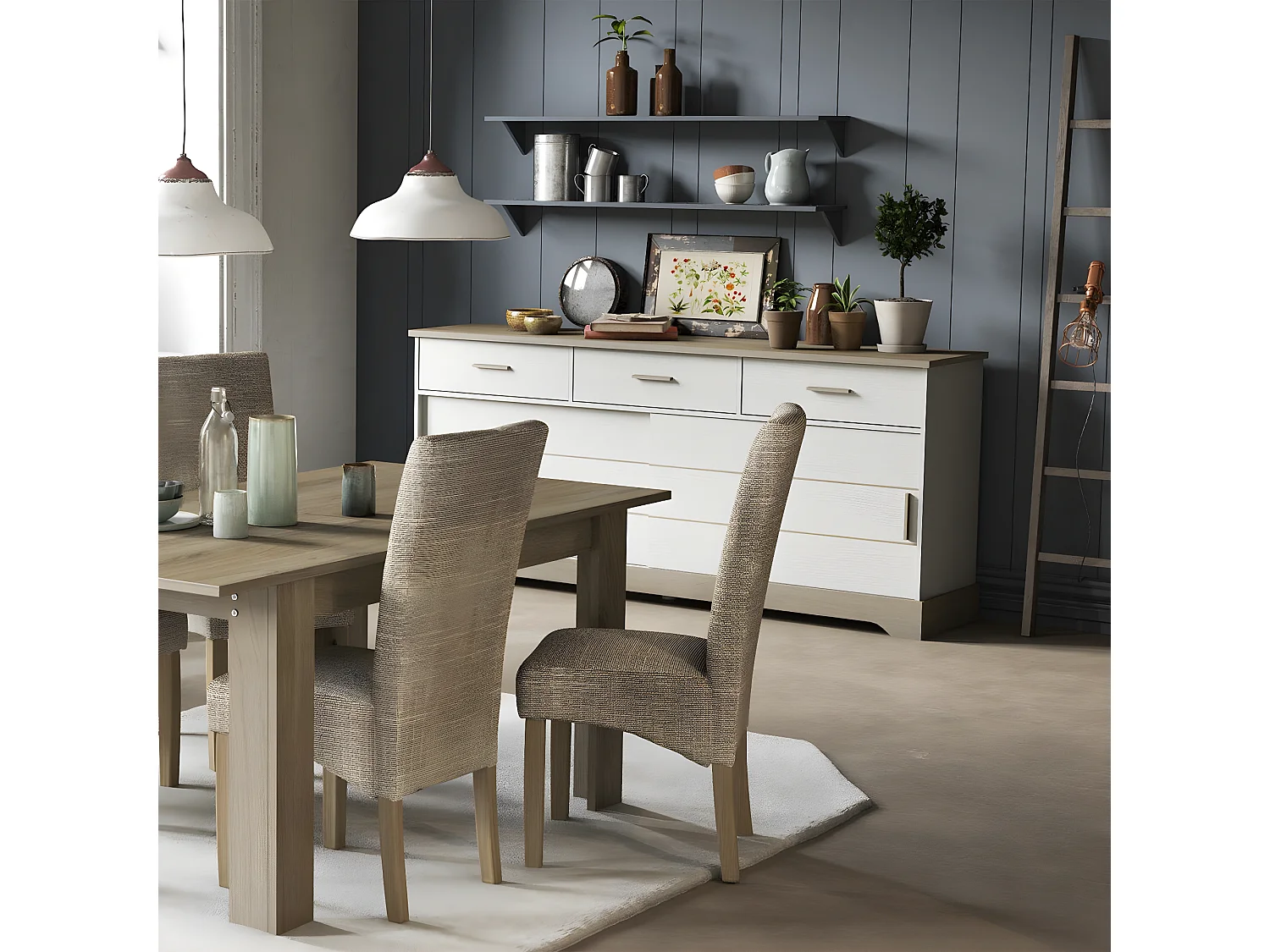 Buffet 2 Portes Coulissantes 3 Tiroirs L200 cm - Cottage