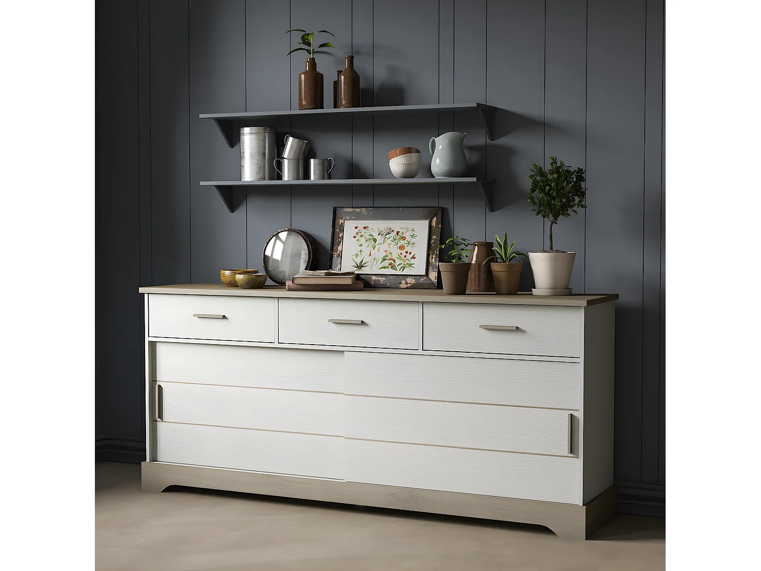 Buffet 2 Schiebetüren 3 Schubladen L200 cm - Cottage