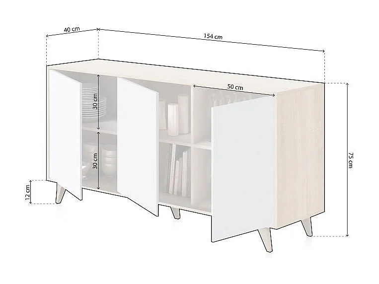 Credenza Kikua Plus a 3 ante con 3 ripiani - L154cm