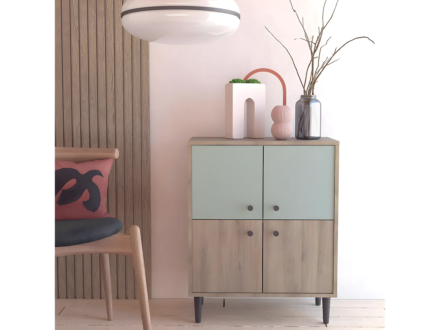 Petit Buffet 4 Portes Effet Bois L61cm - ARTY