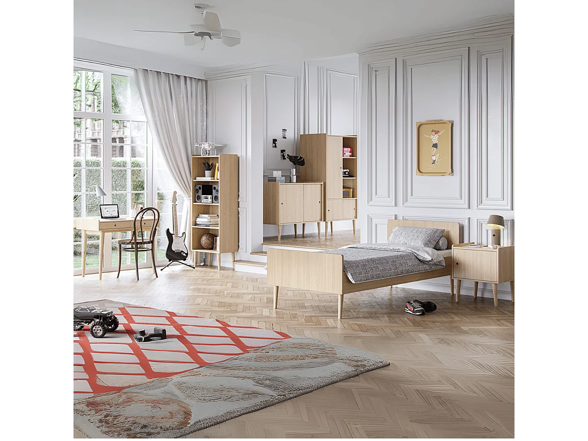 Buffet 2 Portes Coulissantes Décor Chêne  L100 cm - Retro