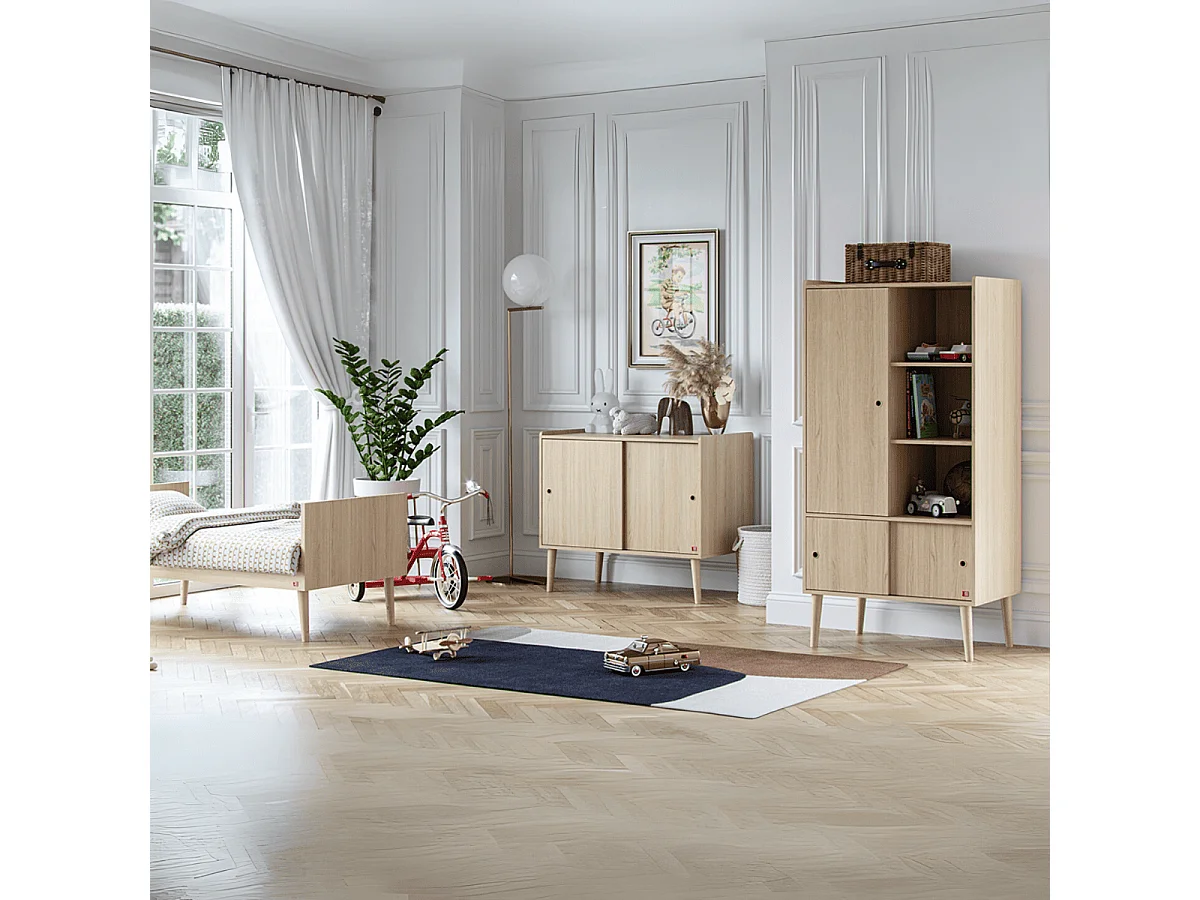 Buffet 2 Portes Coulissantes Décor Chêne  L100 cm - Retro